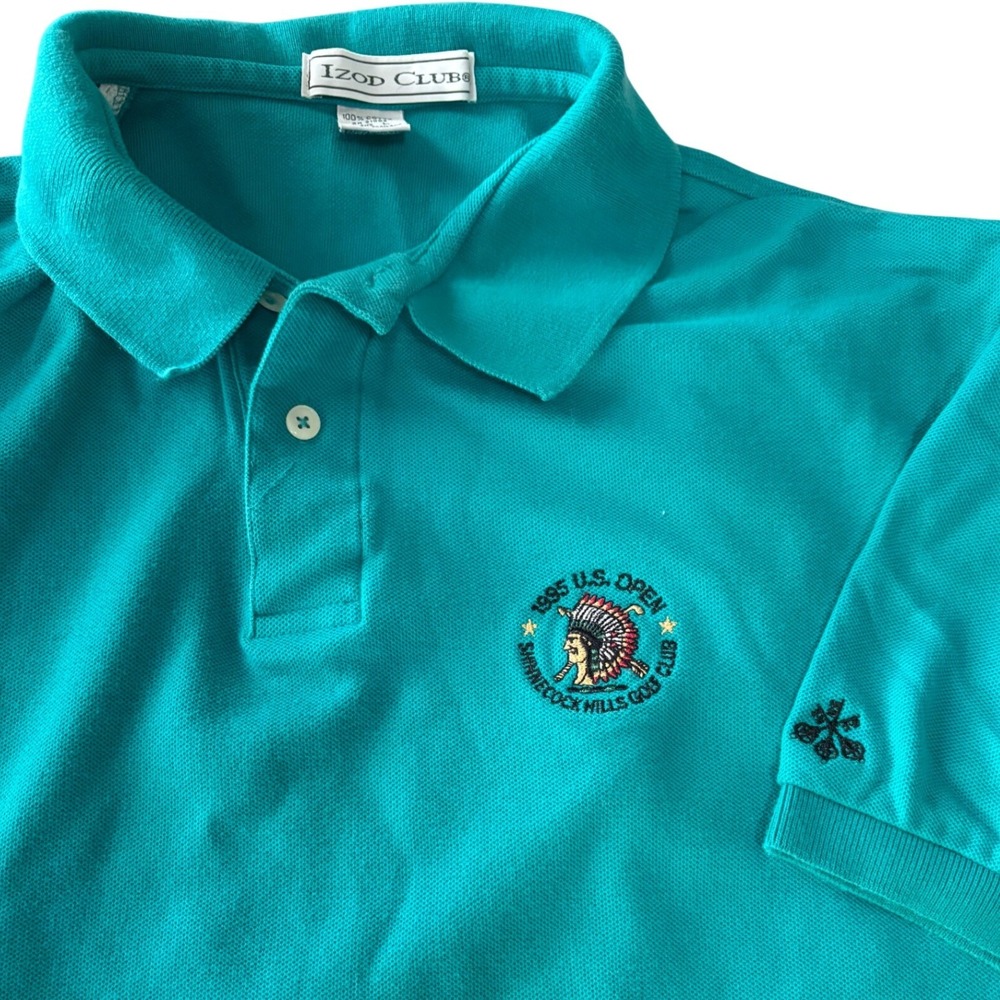 Vintage 1995 US Open Shinnecock Hills Golf‎ Club Polo Shirt Izod Mens L Teal